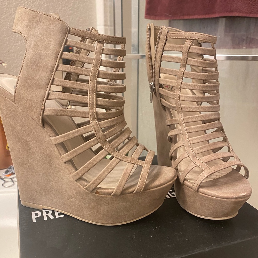 Taupe suede wedges